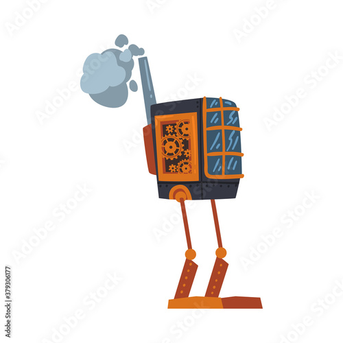 Steampunk Robotic Mechanism, Antique Mechanical Device or Mechanism, Stylized Cartoon Style Vector Illustration