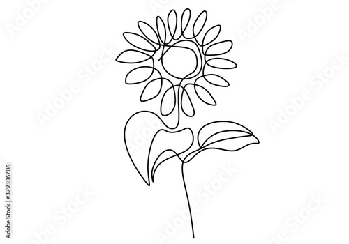 One single line drawing of beauty sunflower isolated on white background. Beautiful flower concept hand draw design vector illustration for posters, wall art, tote bag, mobile case, t-shirt print