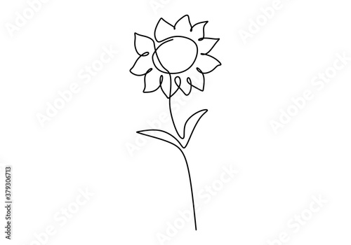 One single line drawing of beauty sunflower isolated on white background. Beautiful flower concept hand draw design vector illustration for posters, wall art, tote bag, mobile case, t-shirt print