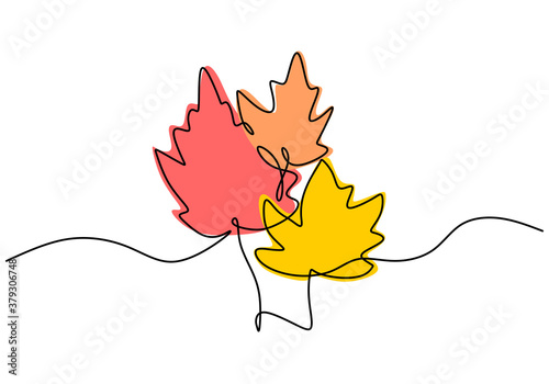Maple leaf line art. One continuous line drawing abstract tropic spring isolated vector object on white background. Botany natural eco concept. Autumn leaves hand drawn design minimalism style
