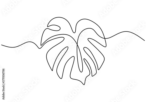 Monstera leaf line art. Tropical leaves continuous line draw design isolated on white background. Botanical nature concept. Minimalist style vector drawing. Modern single line art, aesthetic contour