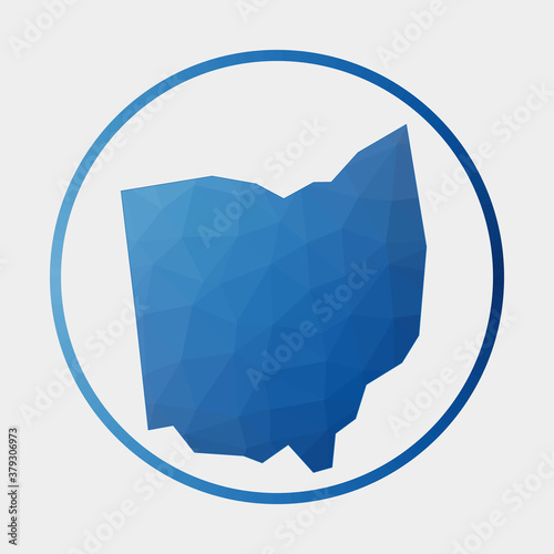 Ohio icon. Polygonal map of the us state in gradient ring. Round low poly Ohio sign. Vector illustration.