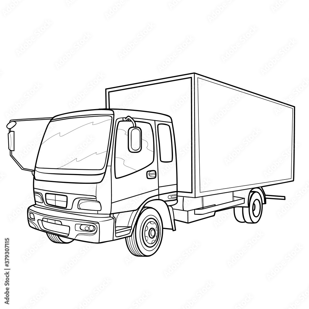sketch of a big truck, coloring book, isolated object on white background, vector illustration, sketch of a big truck, coloring book, isolated object on white background, vector illustration,