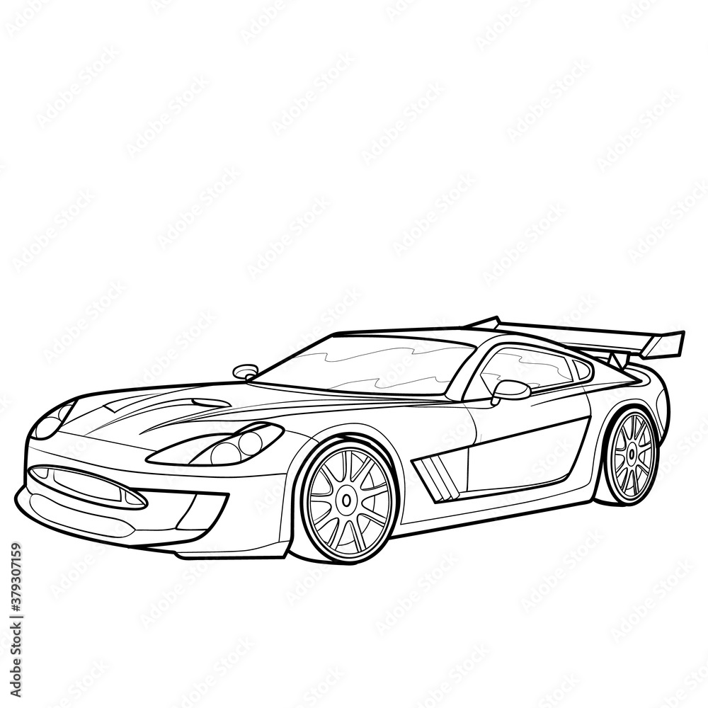 Fototapeta premium car sketch, coloring book, isolated object on white background, vector illustration,