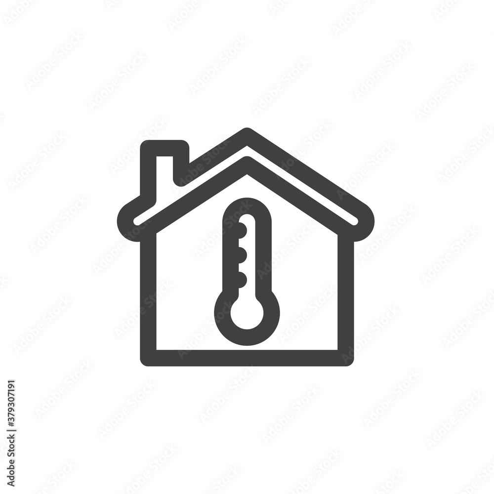 House temperature line icon. Home with thermometer linear style sign for mobile concept and web design. Smart home climate control outline vector icon. Symbol, logo illustration. Vector graphics House temperature line icon. Home with thermometer linear style sign for mobile concept and web design. Smart home climate control outline vector icon. Symbol, logo illustration. Vector graphics