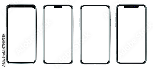 smartphone in different of High quality realistic Mobile phone frame with blank display isolated templates. Mockup phone for visual ui app demonstration. Vector mobile set device concept.