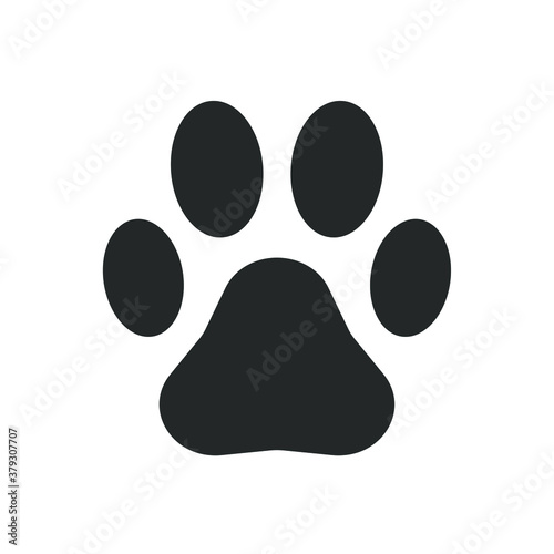 Animal paw print vector icon. Dog footprint trail sign. Pet foot shape mark symbol. Petshop store or vet logo. Black silhouette isolated on white background.