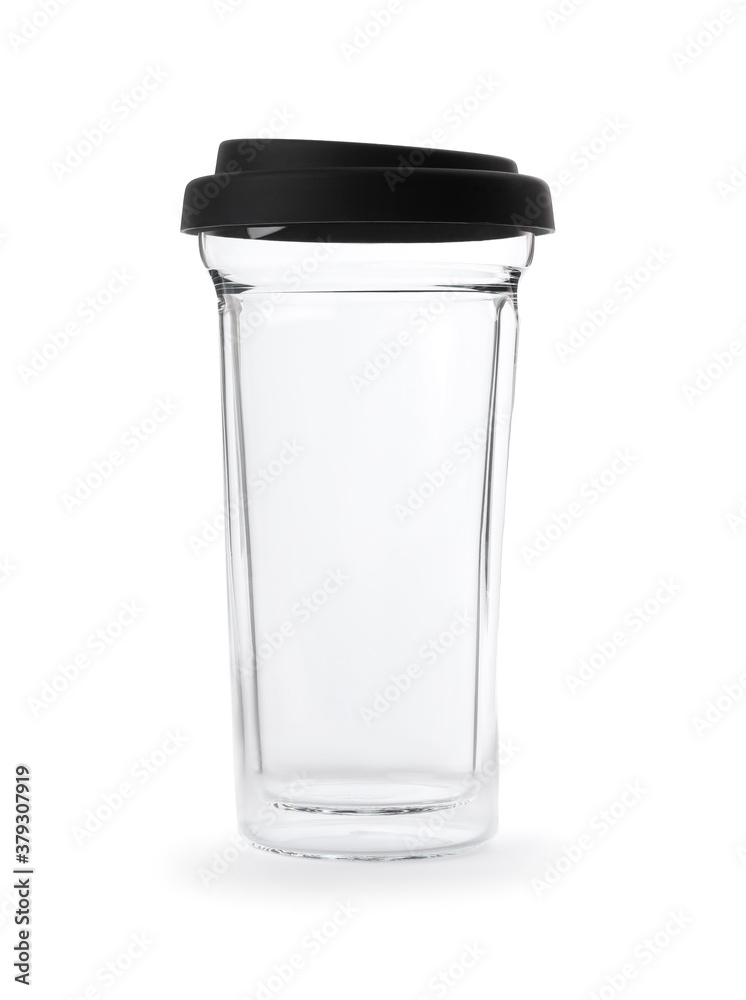 Reusable glass coffee cup isolated on white Reusable glass coffee cup isolated on white