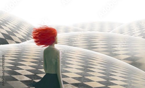 Fotografia Surreal artwork of lonely woman, painting art, conceptual illustration, alone lo
