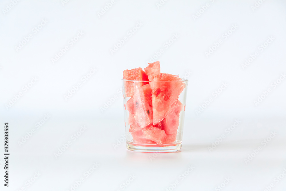 Red ripe watermelon, cut into pieces on a white background in the scan. Red ripe watermelon, cut into pieces on a white background in the scan.