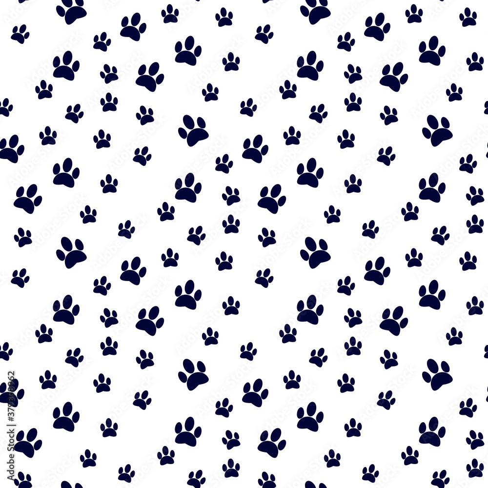 Dog paw print seamless pattern on white background . Dog paw print seamless pattern on white background .