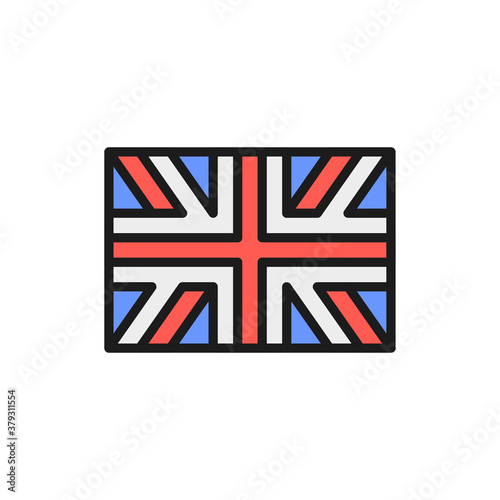 Flag of Great Britain, England flat color line icon.