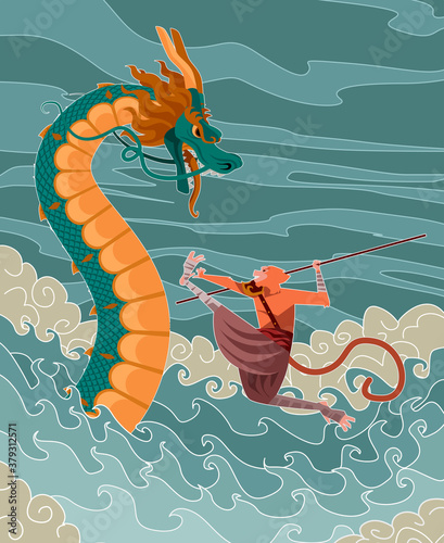 Sun Wukong the monkey king chinese mythology warrior tale fighting the dragon
