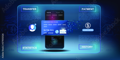 Electronic payments. Payment by card through a mobile application. Mobile banking. Account and credit card management. Online bank. Smart wallet concept with credit, debit card payment application