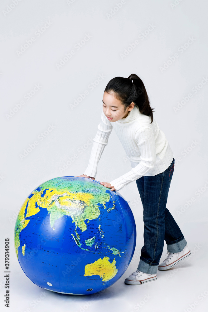 girl and globe girl and globe