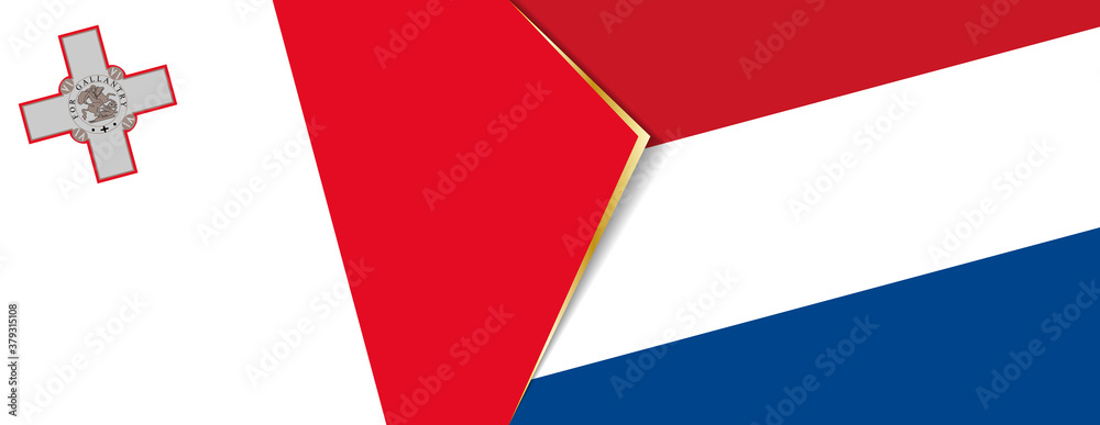 Malta and Netherlands flags, two vector flags.
