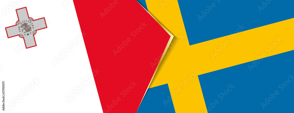Malta and Sweden flags, two vector flags. Malta and Sweden flags, two vector flags.