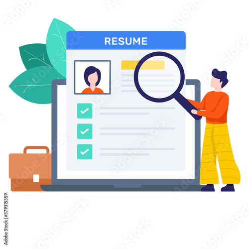 
Design of magnifier on profile, hr in flat vector style 
