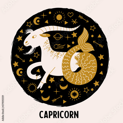 Capricorn is a sign of the zodiac. Horoscope and astrology. Vector illustration in a flat style.