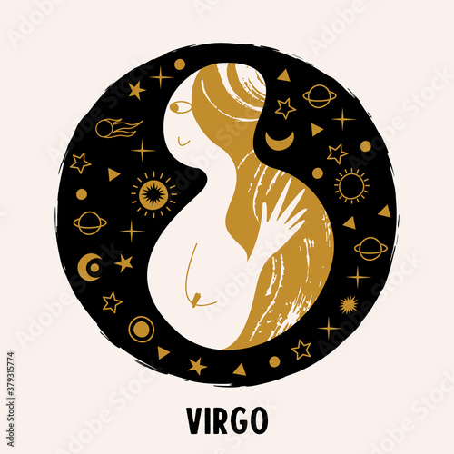 Sign of the zodiac Virgo. Constellation of the Virgo. Vector illustration.