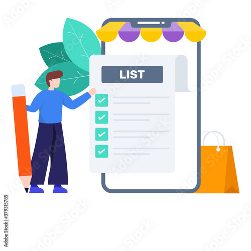 
Mobile shopping list illustration in flat vector design.
