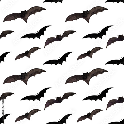 Hallowen seamless pattern with flying bats. Background for print  fabric and printing  wrapping paper. Watercolor