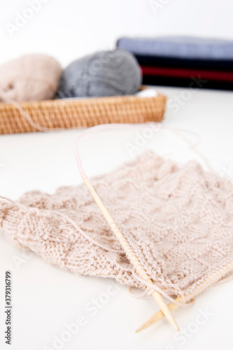 woolen yarn and knitting needle