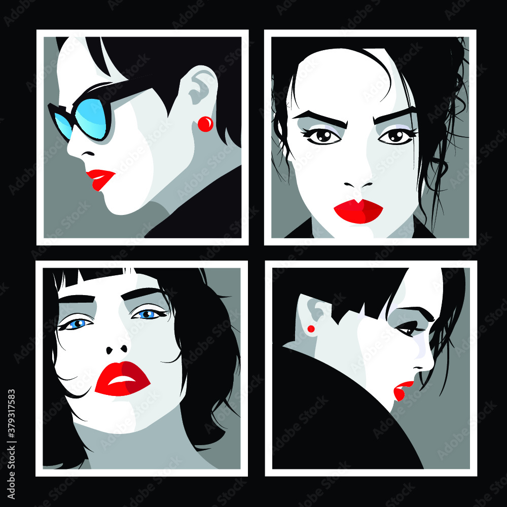 Collage of fashionable girls in style pop art. Vector illustration Collage of fashionable girls in style pop art. Vector illustration