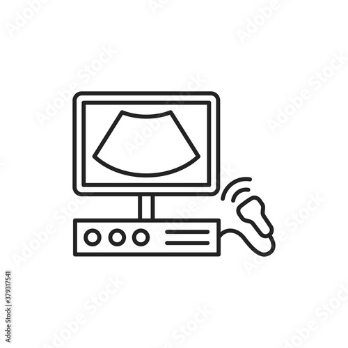 Ultrasonic diagnostic system black line icon. Medical and scientific concept. Laboratory diagnostics. Pictogram for web, mobile app, promo. UI UX design element