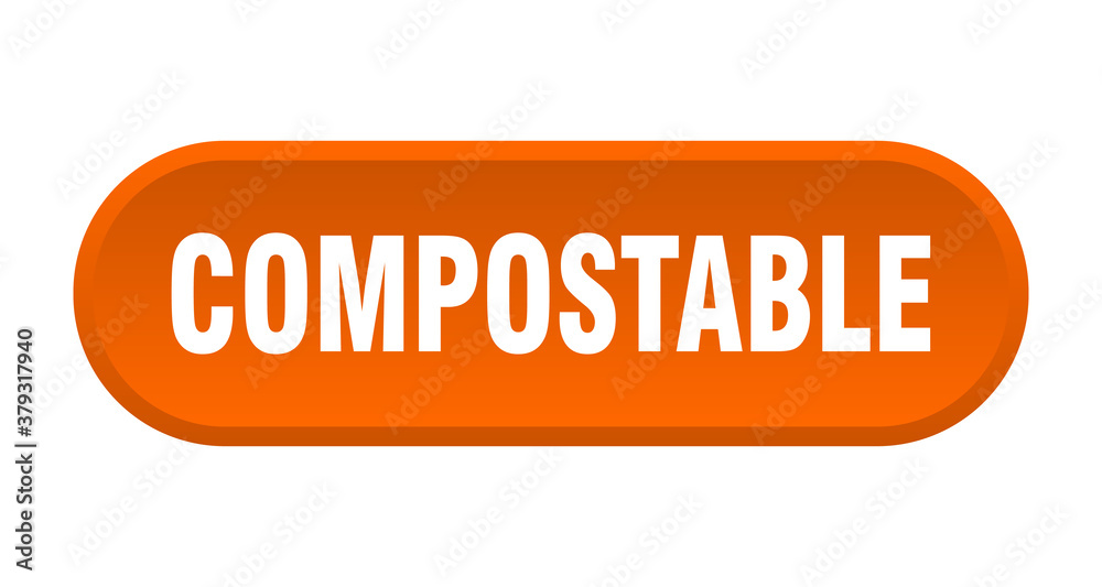 compostable button. rounded sign on white background compostable button. rounded sign on white background