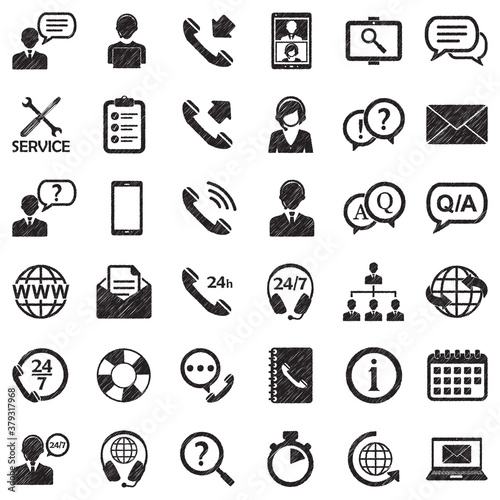 Customer Service Icons. Black Scribble Design. Vector Illustration.