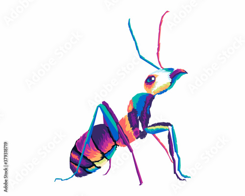 color full ant illustartion on isolated white background