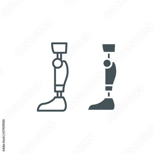 Leg knee prosthesis line and glyph icon, orthopedic and medical, prosthetic leg sign, vector graphics, a linear pattern on a white background, eps 10.