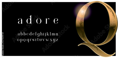 "Adore" font lowercase. Demonstration Q symbol. EPS 10 Included. Stylish and Elegant alphabet.