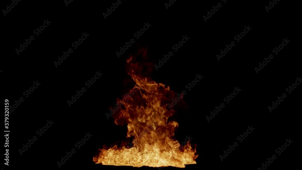 Flames on the ground, burning fire detail, black background with alpha