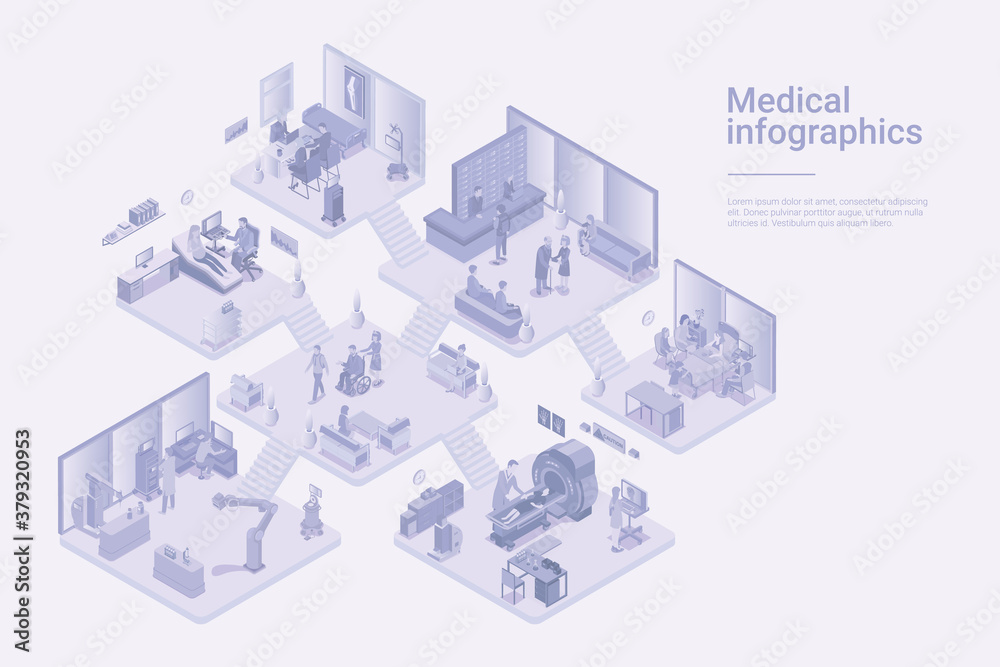 Medical Clinic center Isometric Flat white monochrome vector concept. Medical Clinic center Isometric Flat white monochrome vector concept.