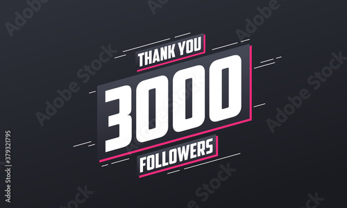 Thank you 3000 followers, Greeting card template for social networks.