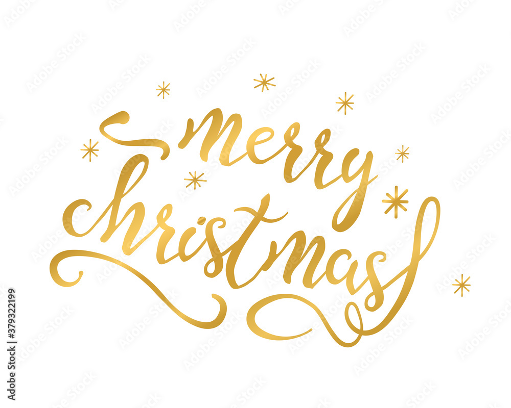 Golden phrase merry christmas isolated on the white background. Vector illustration