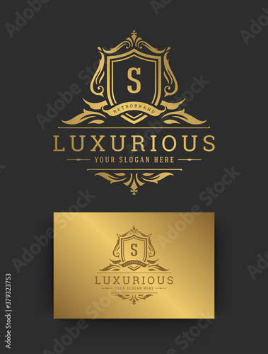 Luxury vintage ornament logo monogram crest template design vector illustration