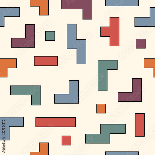 Tetris cubes seamless pattern, vector background with puzzle mosaic cubes, simple geometric ornament