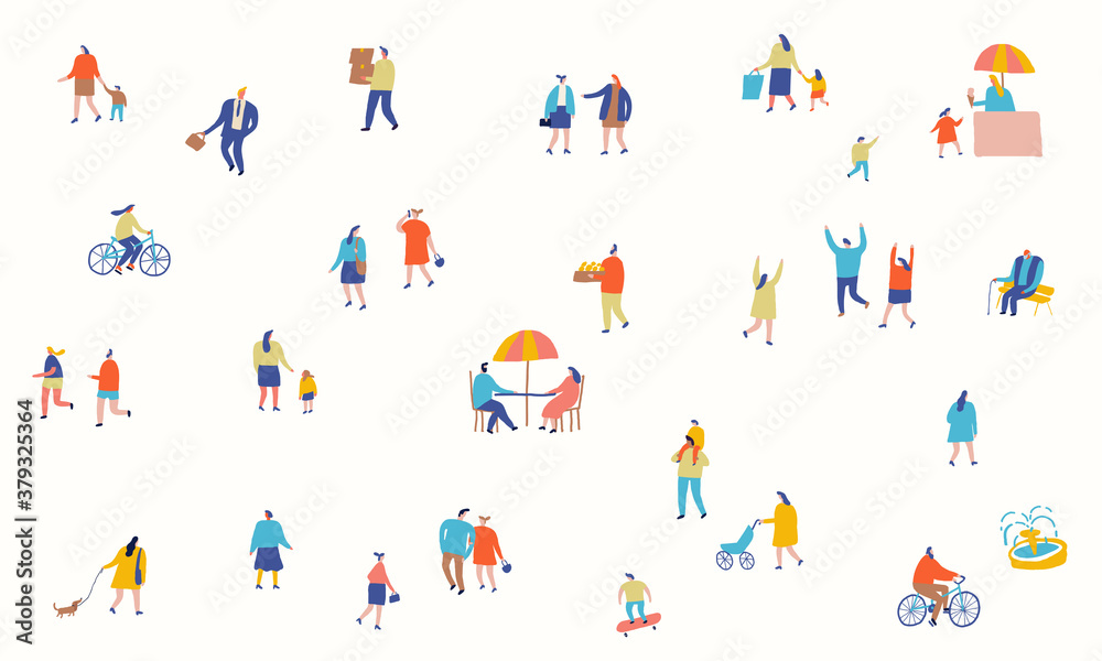 Fototapeta premium City flat vector. People crowd. Male and female flat characters isolated on white background. 