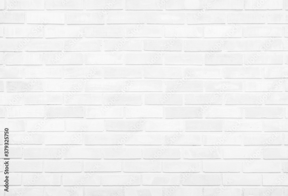 Fototapeta White brick wall texture background in room at subway. Brickwork stonework interior, rock old concrete grid uneven abstract weathered grey clean tile design, horizontal architecture wallpaper.