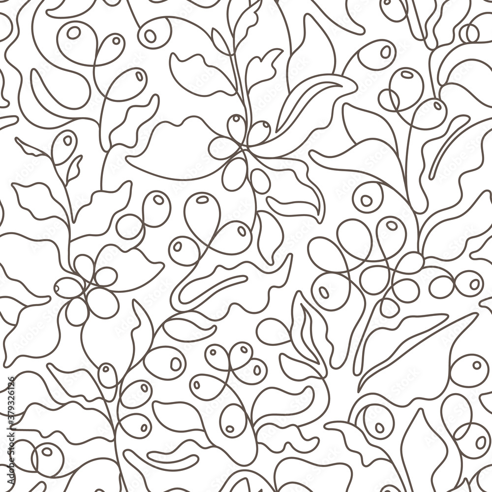 Coffee. Vector seamless pattern. Art line illustration