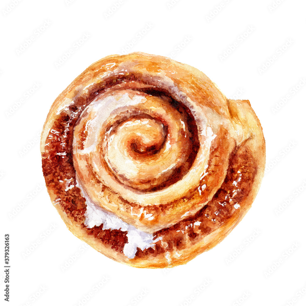 Cinnamon roll watercolor illustration isolated on white background Cinnamon roll watercolor illustration isolated on white background