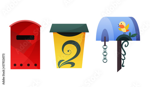 Mailbox. Mail box vector post or postal letterbox of American or European mailing and set of postboxes for delivery mailed letters