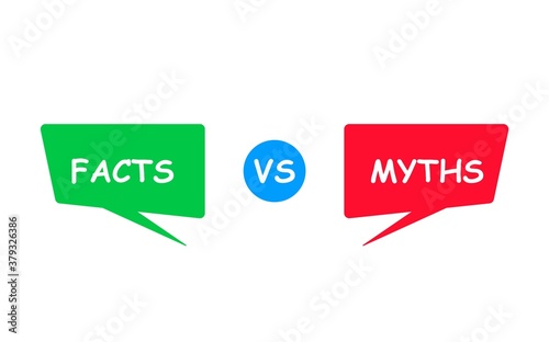 Myths vs facts. Green and red bubbles. Versus Battle. Vector