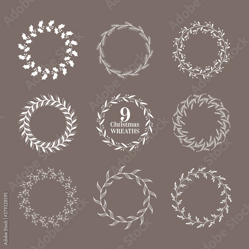 Christmas Winter Floral Wreath, Vintage Calligraphic Design Elements, Botanical Decoration New Year