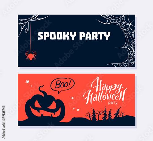 Collection of Halloween party flayer  poster  card  design template. Vector flat cartoon style illustration. 