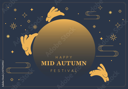 Moon Cake Mid Autumn Festival Chuseok Day Orientals Rabbit and Moon Background Vector