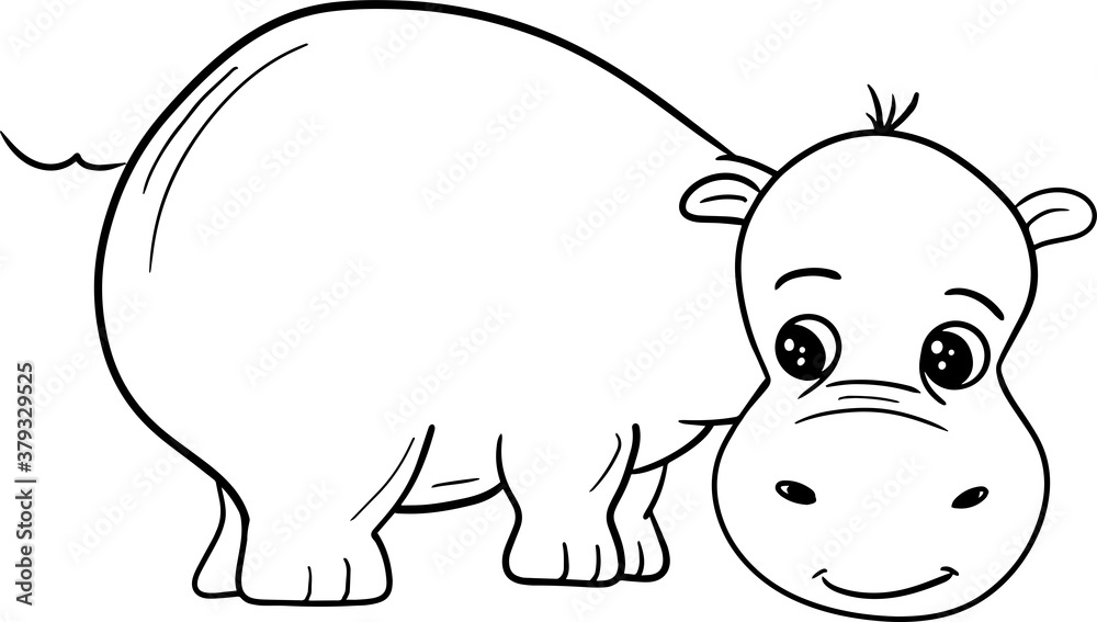 Vector cartoon hippo.Cute little hippo character, hand drawn vector illustration.Coloring book hippopotamus, african, savannah animal.Can be used for t-shirt print, kids wear, baby shower, nursery. Vector cartoon hippo.Cute little hippo character, hand drawn vector illustration.Coloring book hippopotamus, african, savannah animal.Can be used for t-shirt print, kids wear, baby shower, nursery.